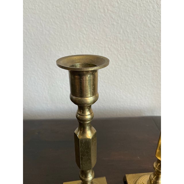 Metal Pair of Vintage Japanese Solid Brass Candlesticks For Sale - Image 7 of 7