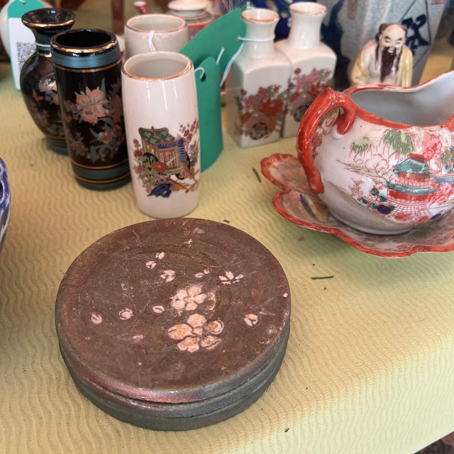 Vintage Collection of Stone Asian Style Coasters With Floral Accents- Set of 3 For Sale In Atlanta - Image 6 of 6