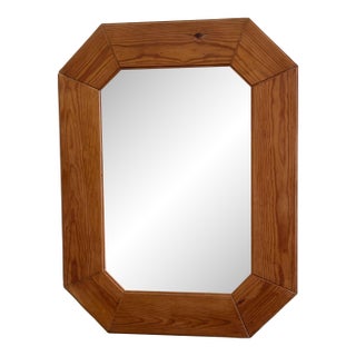Vintage Danish Octagonal Pinewood Wall Mirror, 1970s For Sale