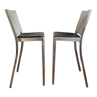 1990s Vintage Philippe Starck for Emeco Hudson Bar Stools – Set of 2 – Hand Polished Aluminum For Sale
