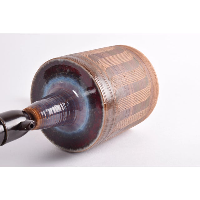 Mid-Century Danish Brown and Purple Striped Ceramic Table Lamp by Jytte Trebbien, 1960s For Sale - Image 6 of 13