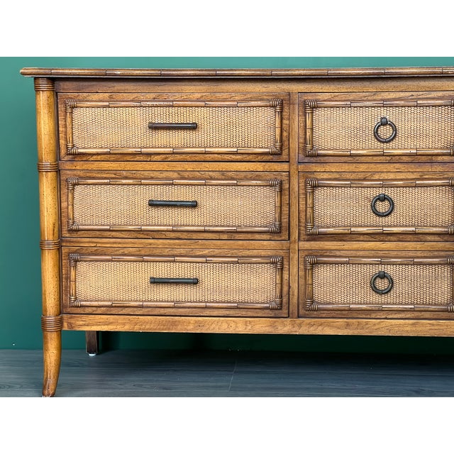 Ornamental & Decorative Materials Late 20th Century Thomasville Faux Bamboo Dresser of Nine Drawers For Sale - Image 7 of 11