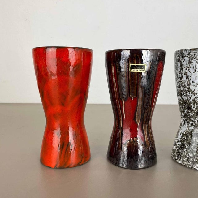 Vintage Pottery Fat Lava Vases attributed to Scheurich, Germany, 1970s, Set of 4 For Sale - Image 4 of 18