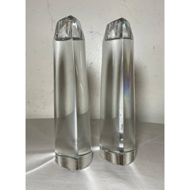2010s Pair of Waterford Solid Heavy Crystal Colorless Glass Eclipse Candlesticks Holder For Sale - Image 5 of 12