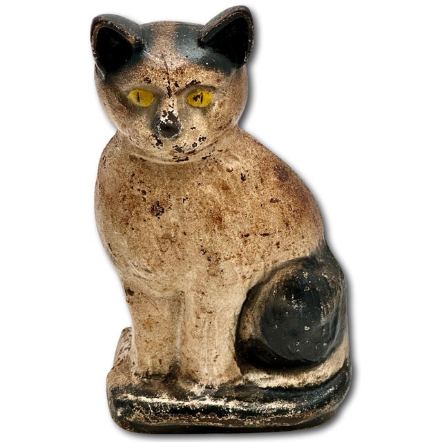 American Very Rare Model Vintage 1930s "Wedge" Type Cast Iron Sitting Cat Doorstop by Spencer Guillford For Sale - Image 3 of 18