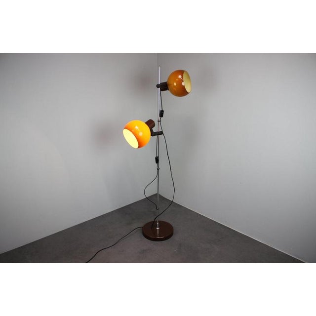 Hungarian Space Age Adjustable Double Floor Lamp in Orange and Brown Chrom, 1970s For Sale - Image 10 of 13