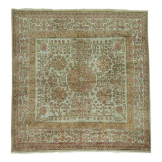 Square Botanical Floral Vintage East Turkestan Rug For Sale