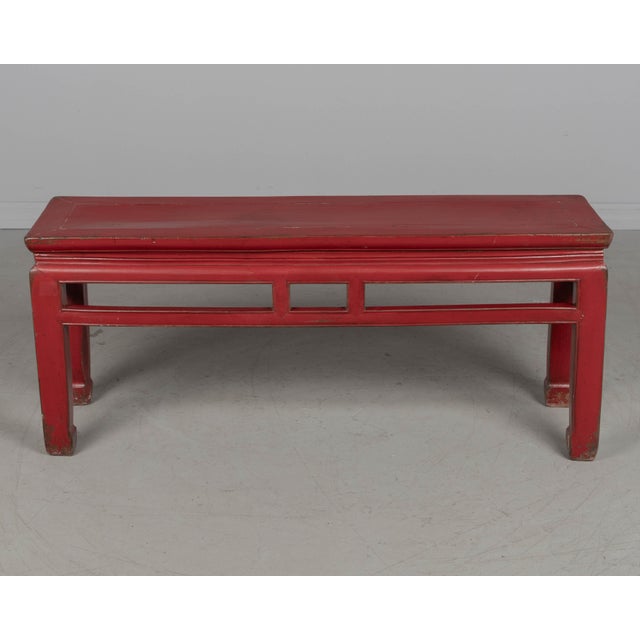 19th Century 19th Century Chinese Qing Dynasty Red Lacquered Bench For Sale - Image 5 of 11