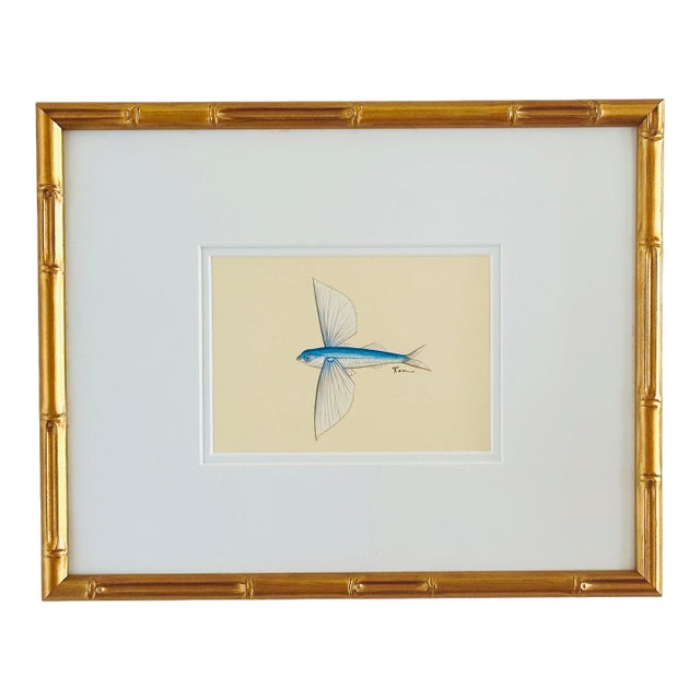 Original Hand-Painted Flying Fish Painting, Framed For Sale