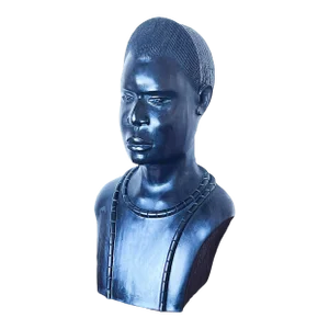 Early 20th Century Large Hand-Carved Bust of African Man in Ebony Wood