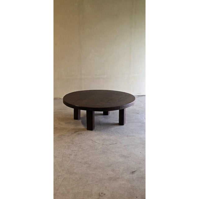 Large Round Brutalist Coffee Table in Oak, 1960s For Sale - Image 4 of 11
