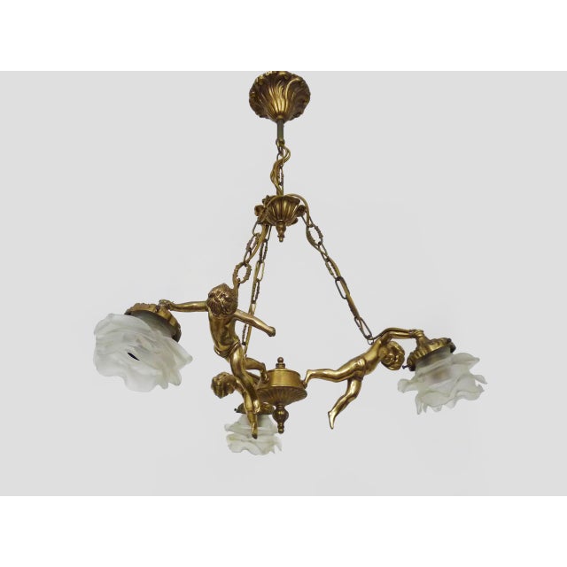 Cherub 3-Light Chandelier with Rose-Shaped Tulip Shades, 1960s For Sale - Image 4 of 11