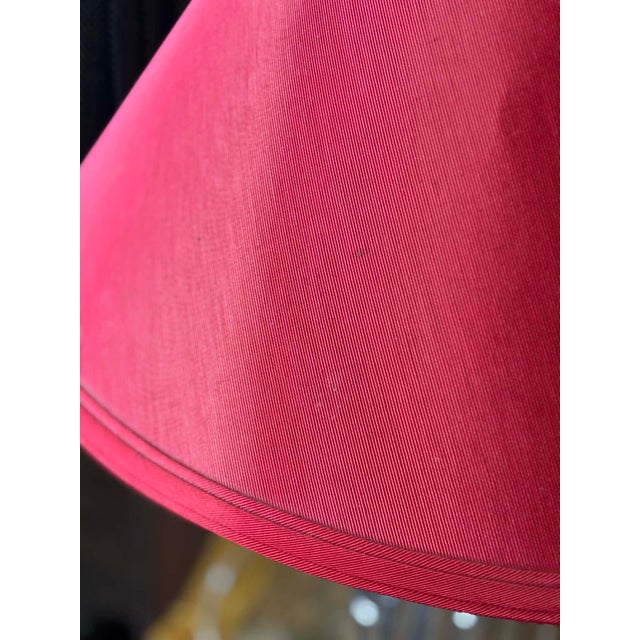 Chrome 1960s Chrome Faux Bamboo Hollywood Regency Style Table Lamps With Red Shades - a Pair For Sale - Image 8 of 15