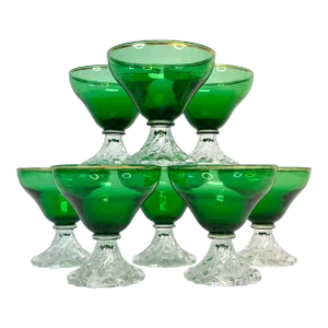 Antique Art Deco Depression Era Green Champagne Coupe/Sherbet - Set of 8
