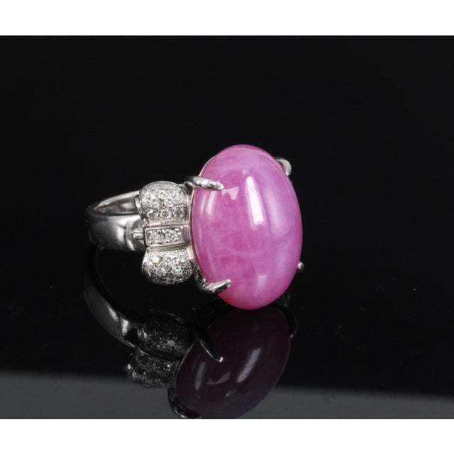 Late 20th Century Rare 21.42ct Natural Pink Star Sapphire & 0.32ct Diamond Platinum Ring, Size 8.5 For Sale - Image 16 of 18