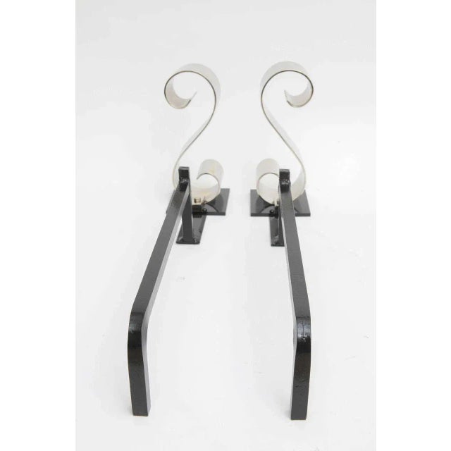 Andirons Modern Nickel Plated, "S Form", For Sale - Image 9 of 11