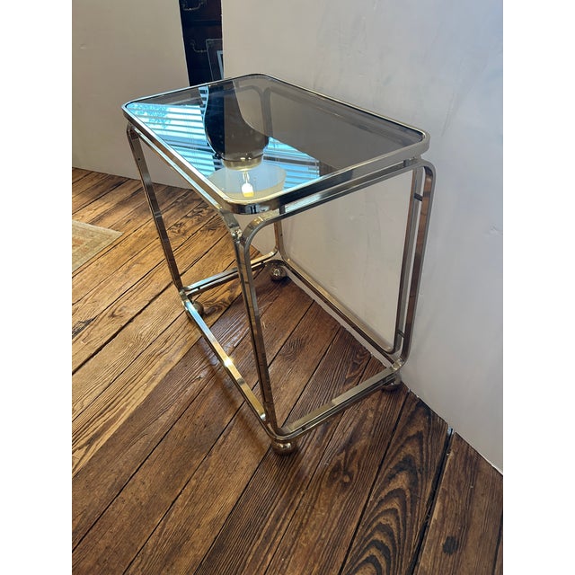 Midcentury Modern Italian Brass & Smoked Glass Bar Cart For Sale - Image 4 of 9