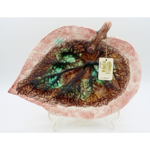 Victorian Circa 1880 English Majolica Begonia Leaf Serving Tray For Sale - Image 3 of 9