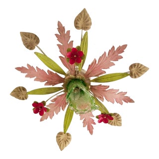 Vintage Iron Floral Chandelier With Murano Glass 1 Lamp For Sale