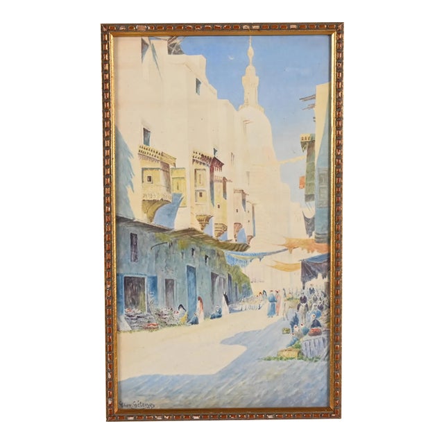 Original Signed Giovanni Geleng Abstract Cityscape Framed Watercolor Painting For Sale