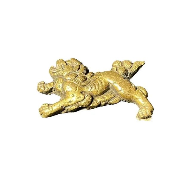 Japanese Early 19th Century Japanese Edo Gilt Bronze Karashishi Samurai Sword Menuki For Sale - Image 3 of 6