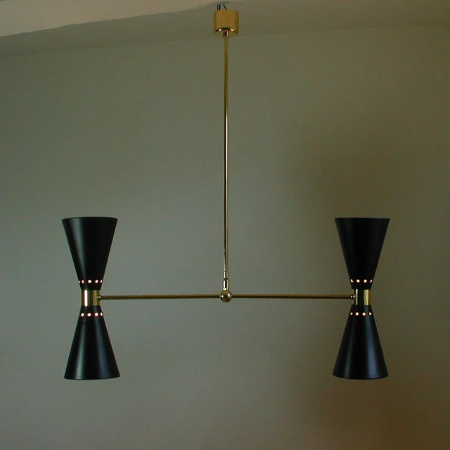 Mid-Century French Black Double Cone Diabolo Pendant Chandelier, 1950s For Sale - Image 12 of 15