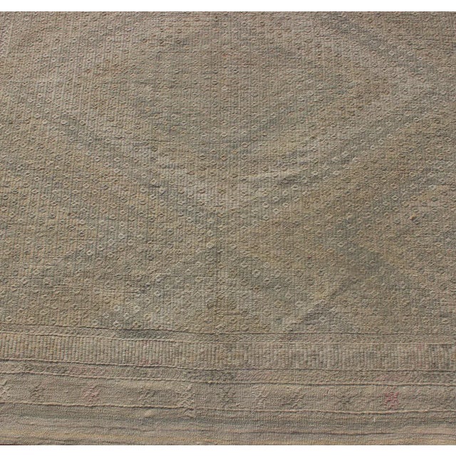 Tan and Light Blue Vintage Turkish Kilim Embroidered Rug With Geometric Diamond Design For Sale - Image 10 of 13