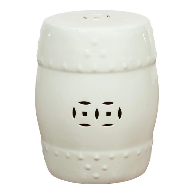 Chinese Vintage Blanc De Chine Garden Stool with Pierced and Raised Motifs For Sale