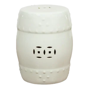 Chinese Vintage Blanc De Chine Garden Stool with Pierced and Raised Motifs
