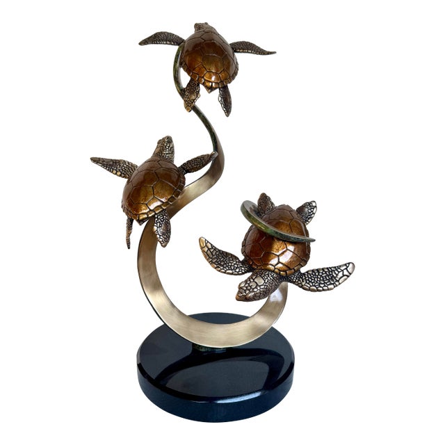 Late 20th Century Fine Bronze Sea Turtle Turtles Sculpture by Joseph Quillan Moonlight Carousel For Sale