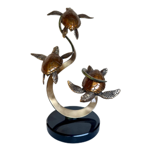 Late 20th Century Fine Bronze Sea Turtle Turtles Sculpture by Joseph Quillan Moonlight Carousel
