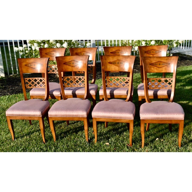 Vintage Brass Inlay Chairs Vintage Italian Regency Style Dining Chairs Set of 8 For Sale In Philadelphia - Image 6 of 18