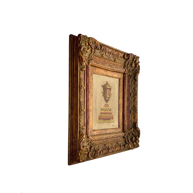 Rococo Late 20th Century Painting Classic Urn Oil on Canvas Lidded Vase Signed Medina Vintage Rococo Art For Sale - Image 3 of 6