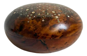 Vintage Inlay Burl Cedar Wood Bowl