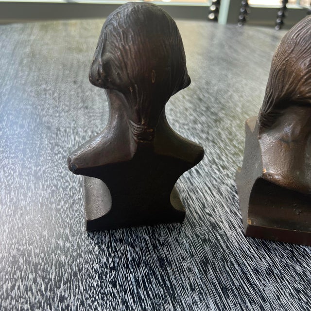 American Pair of Vintage George Washington Bronze Finish Cast Iron Bookends For Sale - Image 3 of 11