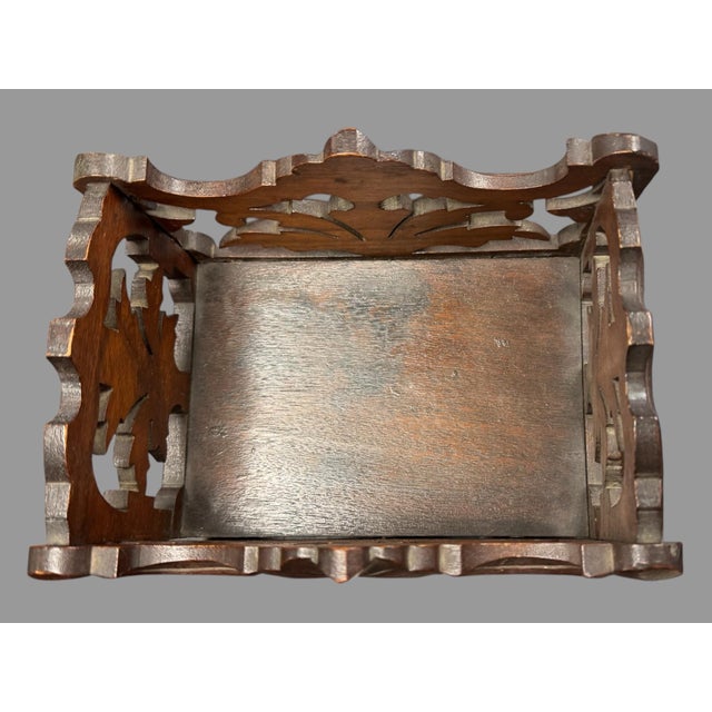 Antique Victorian Carved Walnut Card Note Tray Basket For Sale - Image 6 of 7