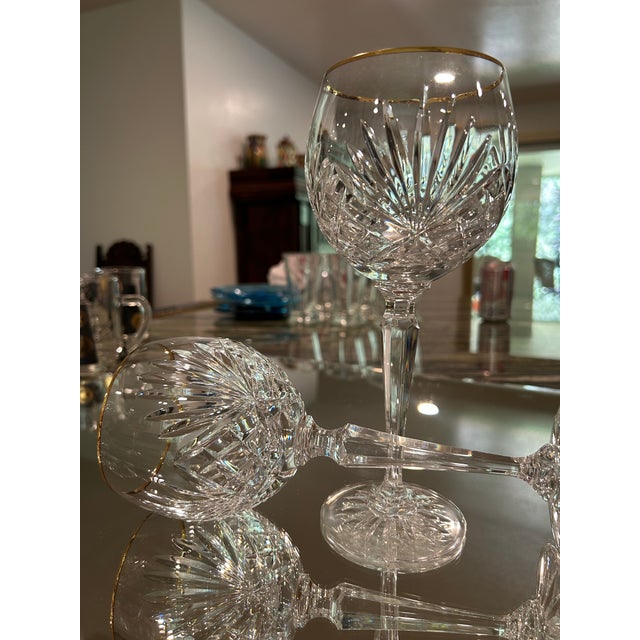 Transparent 1970s Miller Rogaska Baloon Wine Glasses in the Richmond Pattern With Gold Trim on Top Edge- Set of 12 For Sale - Image 8 of 12