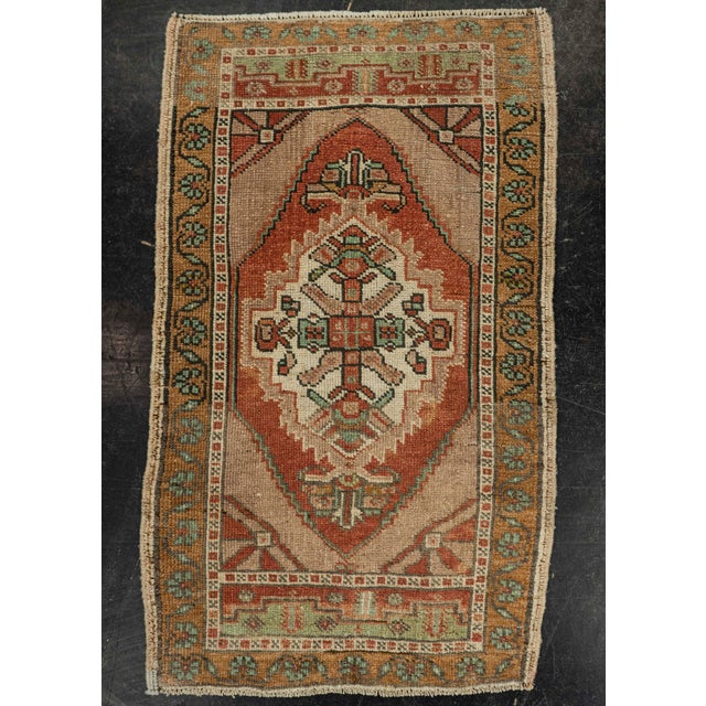 Terra Cotta Turkish Mini Rug Oriental Hand Knotted Vintage Rug 1'11" x 3'2" #21210 For Sale - Image 8 of 8