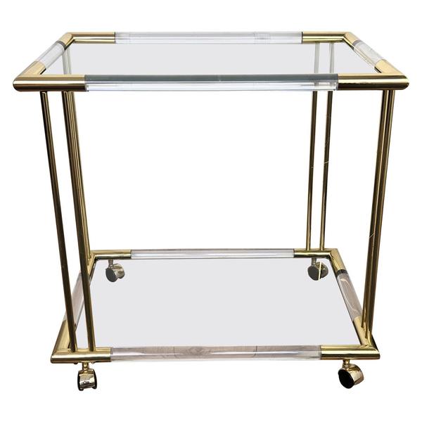 Vintage Italian Two-Tier Acrylic Glass and Glass Dry Bar Cart by Milo Baughman, 1970s For Sale - Image 9 of 9