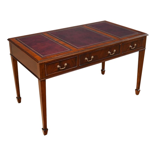 Mahogany Writing Table With Red Leather For Sale