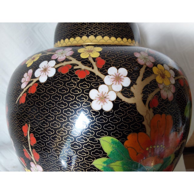1990s Fine Vintage Asian, Chinese Cloisonne Bronze Ginger Jar, Urn, Floral Motif For Sale - Image 5 of 11
