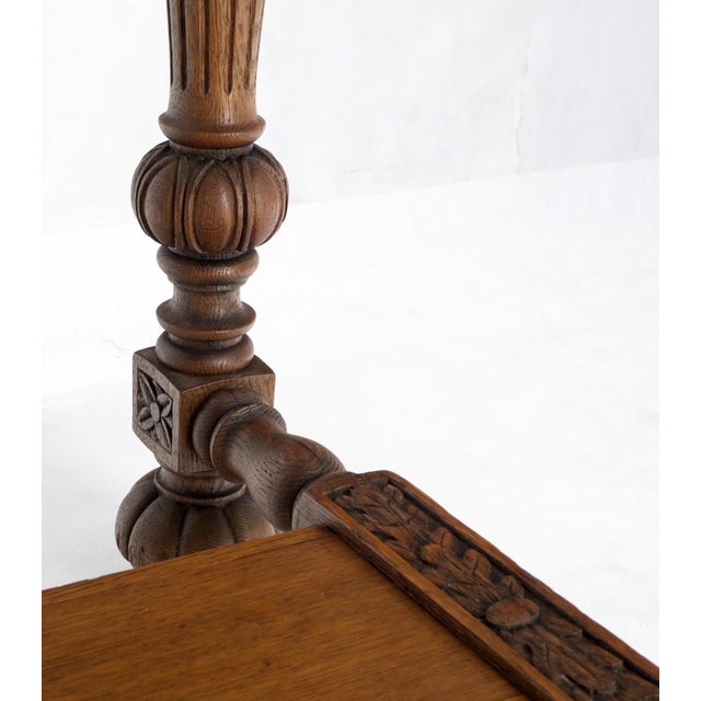 Heavily Fine Carved Oak Small Partners Desk Console Writing Table Mint For Sale - Image 4 of 18