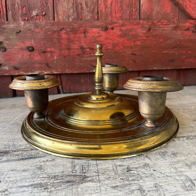 Vintage Brass 3-Arm Chandelier Base With Patina Finish 12" Diameter Intricate Design For Sale - Image 11 of 17