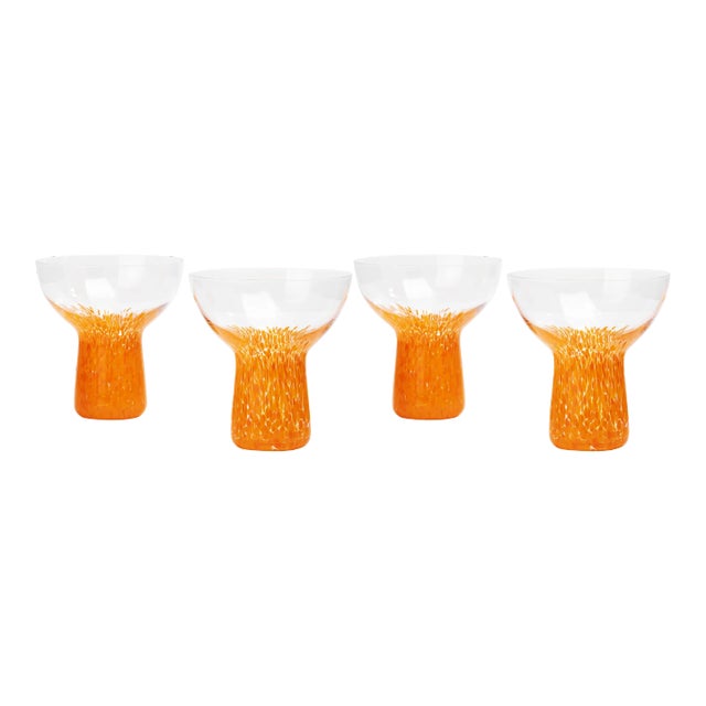 Dottie Clear Orange Dots Handblown Cocktail Glass - Set of 4 For Sale
