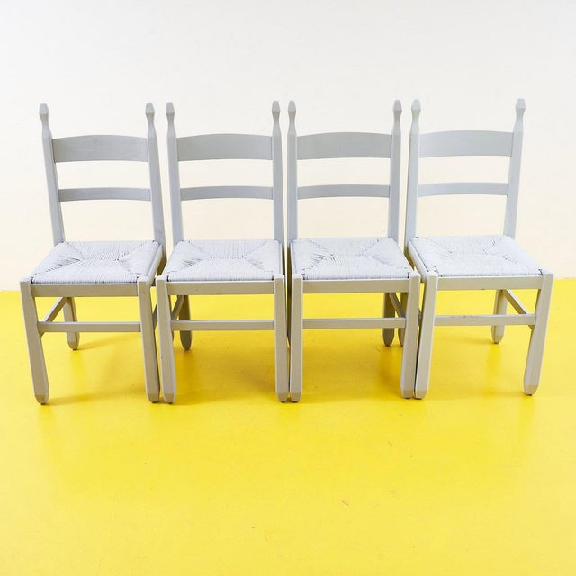 Grey Wooden and Straw Chairs, Set of 4 For Sale - Image 11 of 11