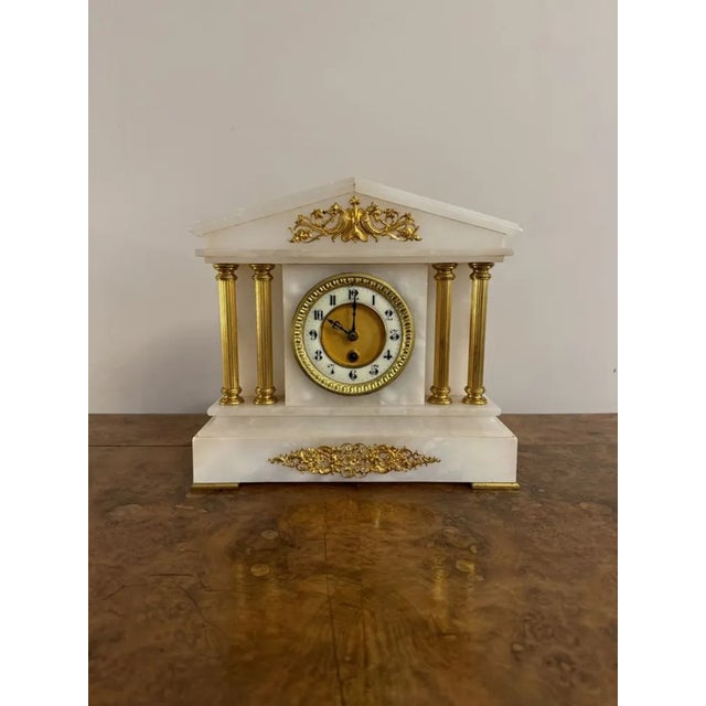 Antique Victorian Alabaster Mantel Clock, 1890 For Sale - Image 9 of 9