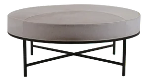 White Hide and Matte Black 'Tambour' Round Ottoman by Design Frères
