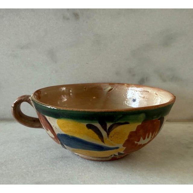 Mexican Set of 6 Vintage Hand Painted Mexican Pottery Cups For Sale - Image 3 of 10