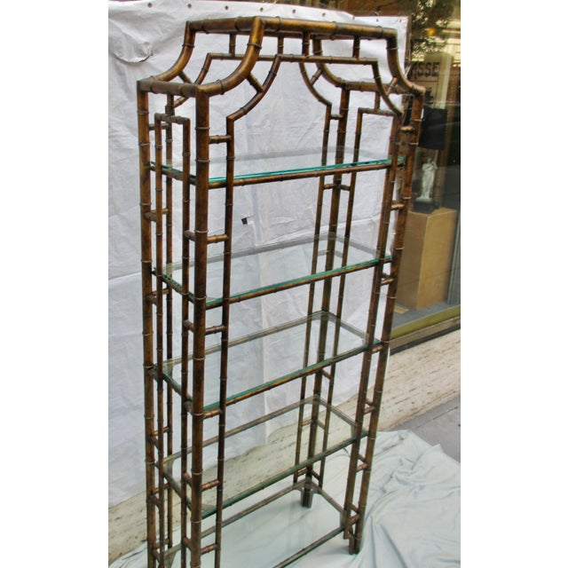 Chinese Chippendale Pagoda Style Iron Faux Bamboo Etagere For Sale - Image 4 of 18