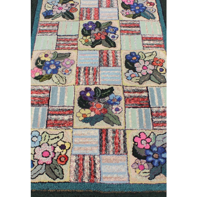Early 20th Century Checkerboard Vintage American Hooked Rug With Geometric and Floral Designs 3'1"x4'8" For Sale - Image 5 of 7